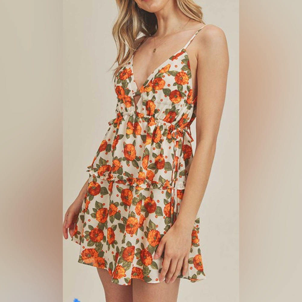 Lush Orange Floral Mini Dress